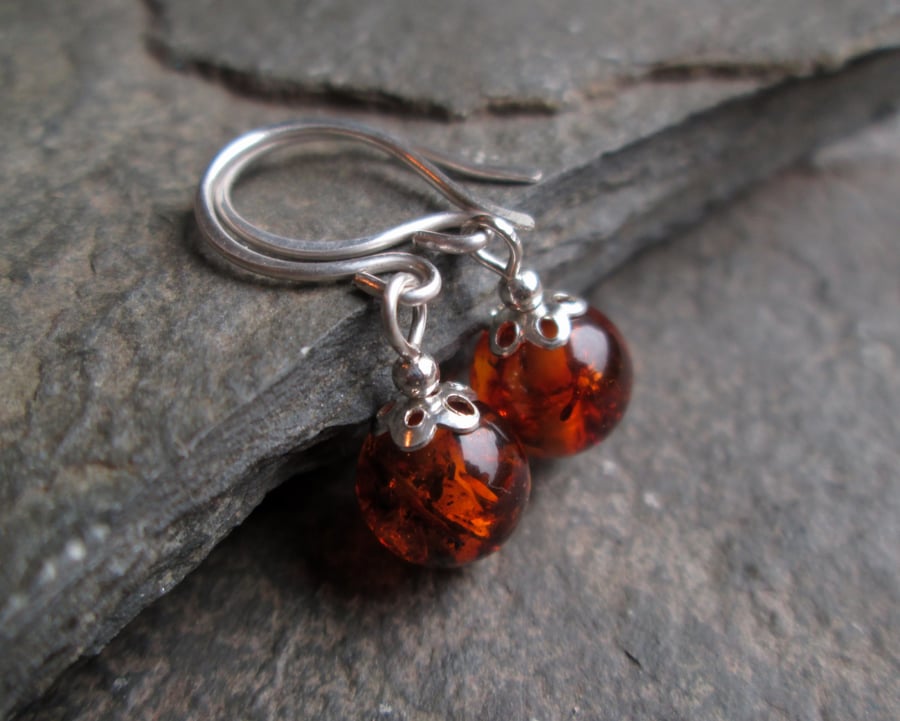 Amber Earrings - Real Baltic Amber Jewellery, Simple Drop Earrings