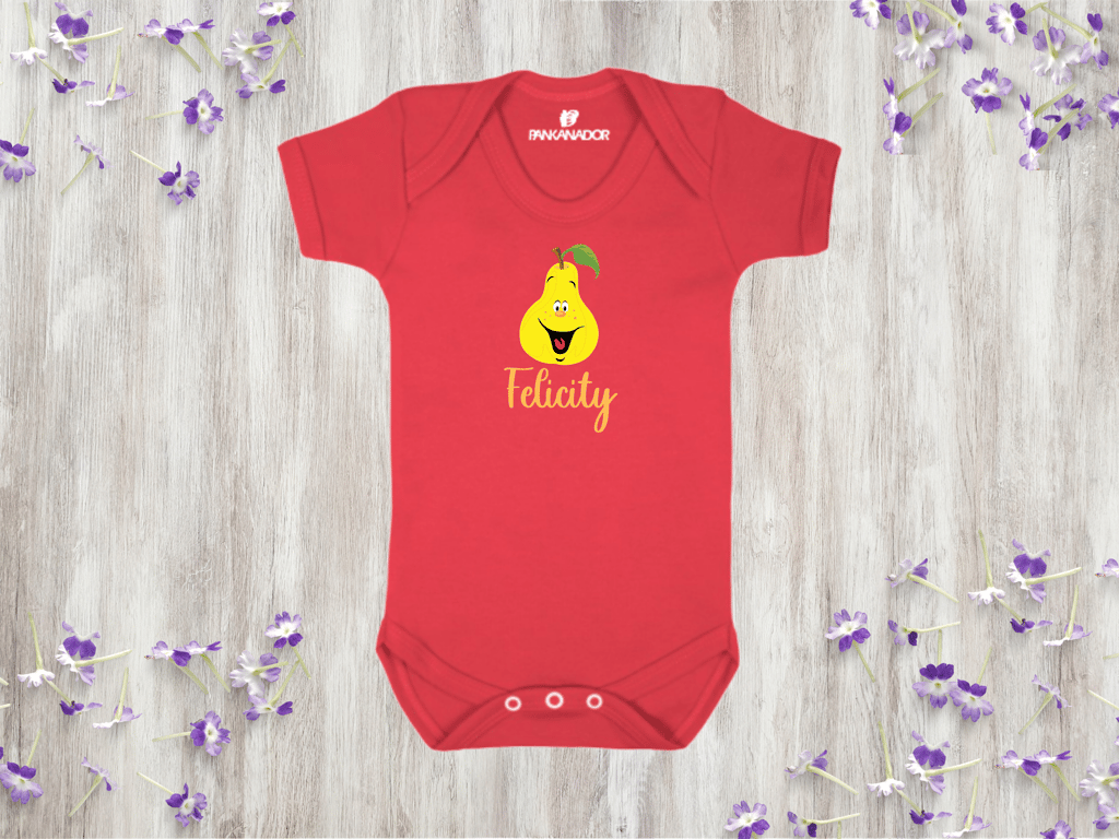 Personalised Pear Baby Bodysuit – Cute Baby Grow With Name And Fruit Design