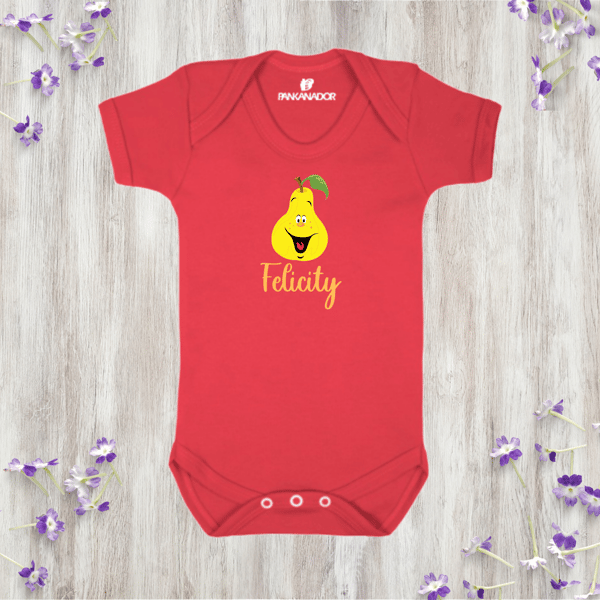 Personalised Pear Baby Bodysuit – Cute Baby Grow With Name And Fruit Design