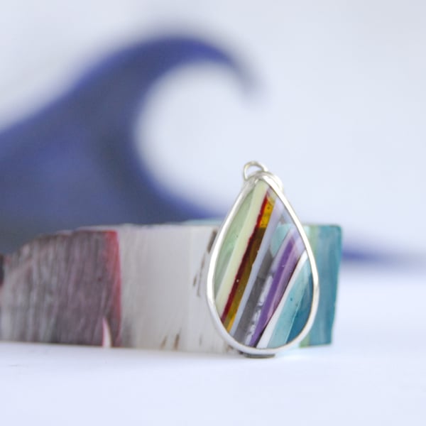 Cornish surfite pendant - rainbow stripes