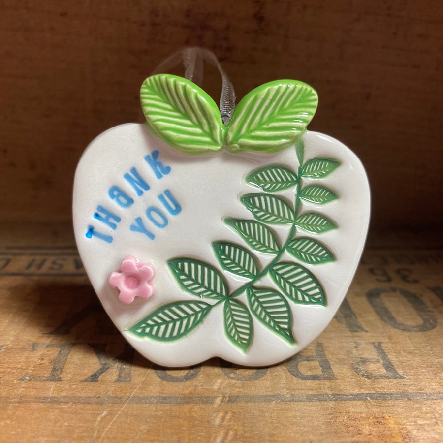 Gift for teacher small ceramic Thank You apple decoration