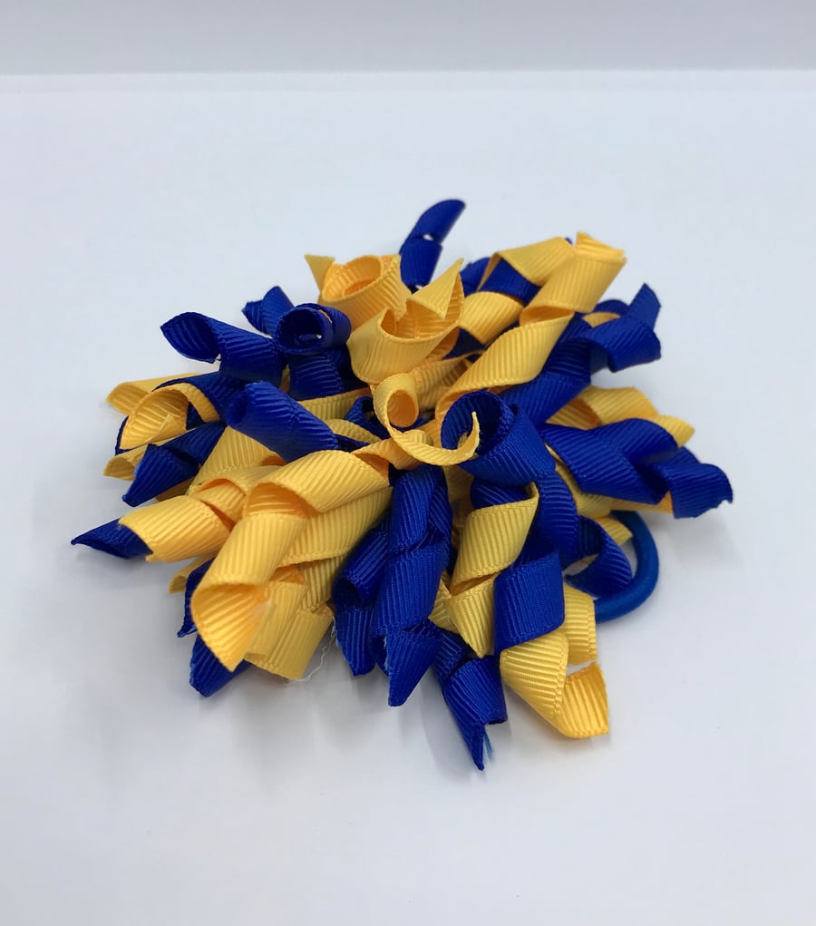 3 inch Cobalt Blue and Yellow Gold Curly Corkers on Elastics (pair)
