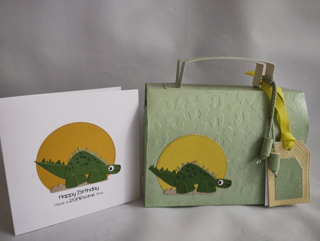 ROARsome - Green Dinosaur Lunchbox Style Gift Box and Birthday Card 