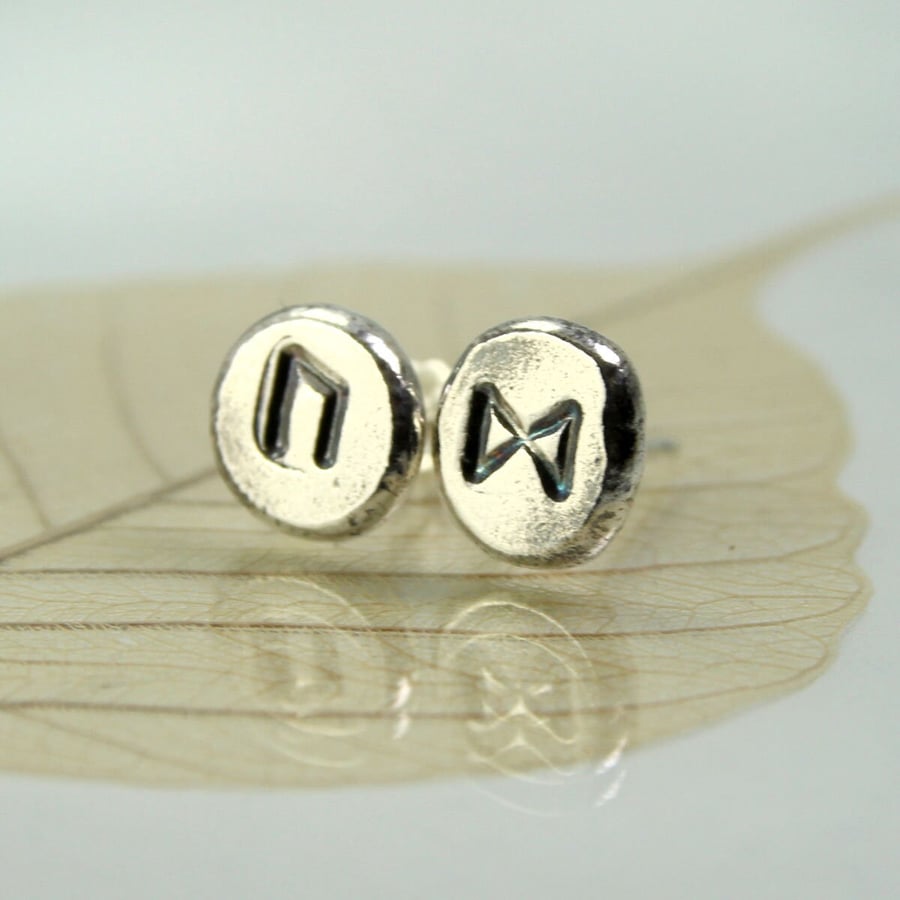 Silver Rune Studs Rustic Nugget Earrings on Posts Choose your Viking Rune