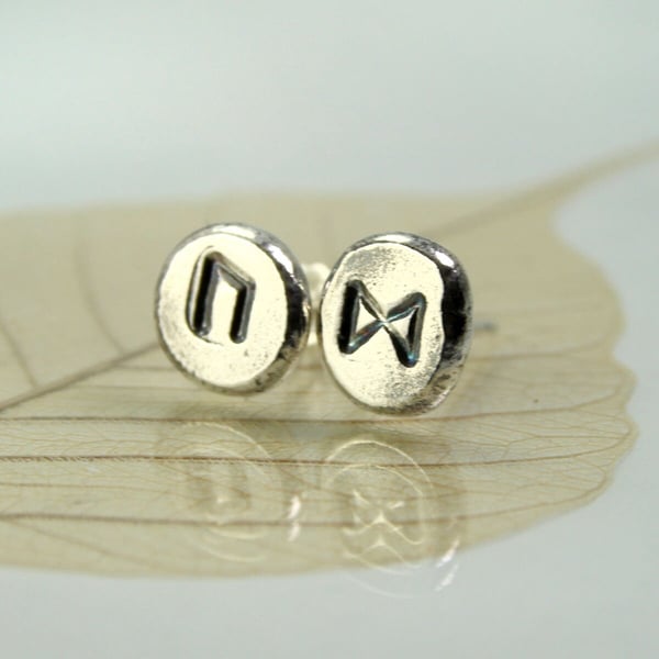 Silver Rune Studs Rustic Nugget Earrings on Posts Choose your Viking Rune