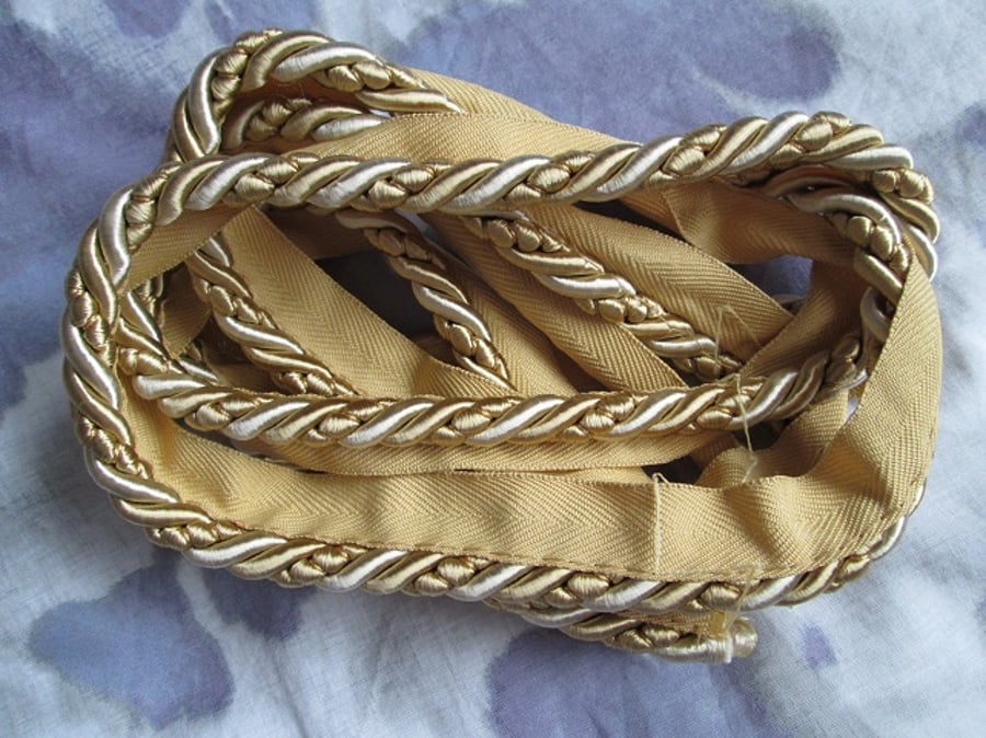 SOLD - Two metres,10mm Gold Fancy Twist Flanged Upholstery Cord 