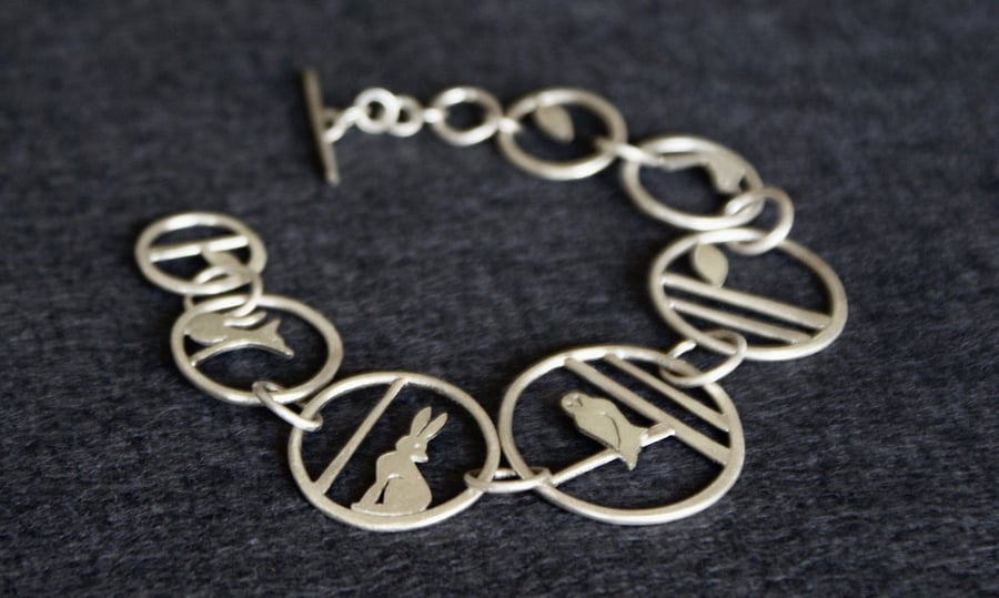 Edge of the woods silver statement bracelet - owl, hare, fox