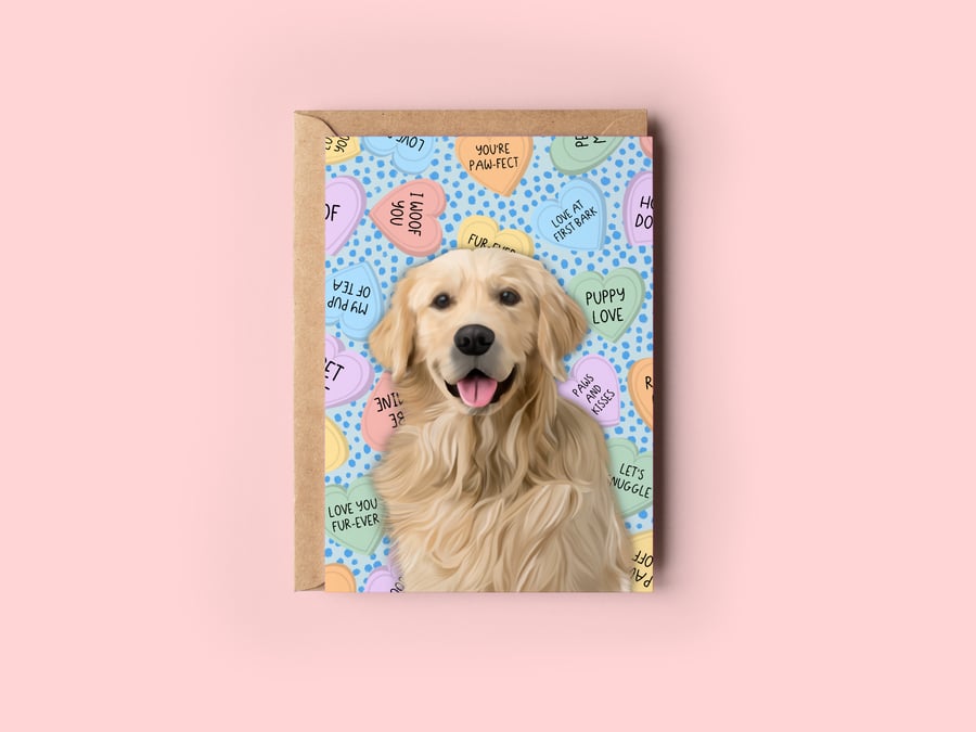 Golden Retriever Love Heart Greeting Card, Dog Puns Valentine Card