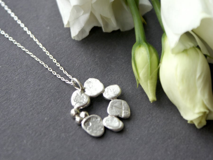Recycled silver pebble circle necklace