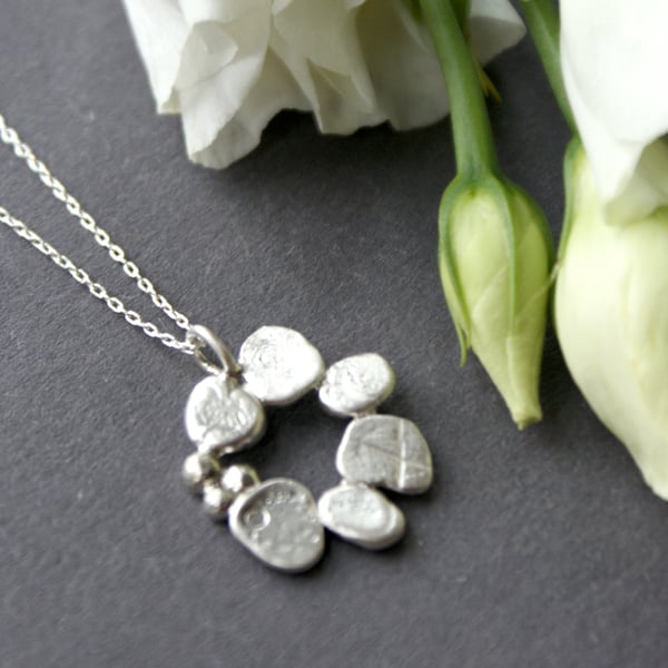 Recycled silver pebble circle necklace