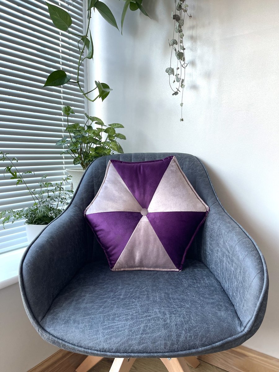 Hexagon Purple Lilac Soft Velvet Cushion Decorative Throw Sofa Geometric Pillow