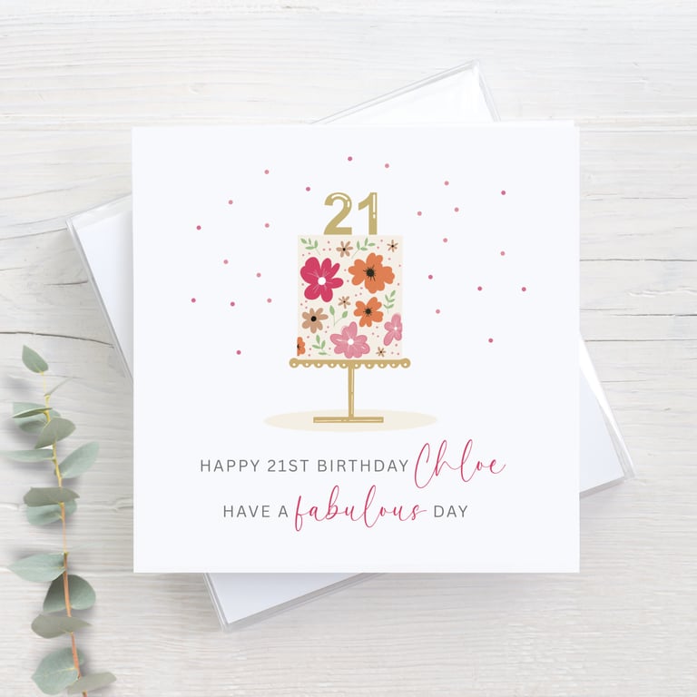 21st birthday card personalised - hand drawn illustration 