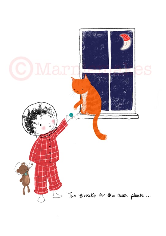Two Tickets To The Moon - A5 Giclee Print