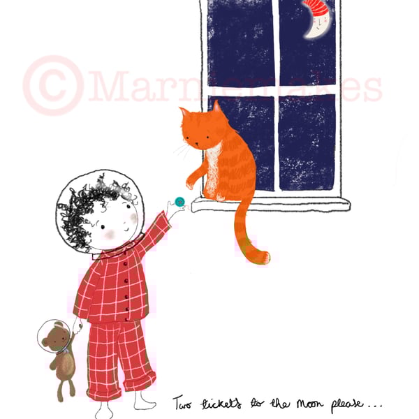 Two Tickets To The Moon - A5 Giclee Print