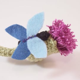 Made to order thistle and felt butterfly brooch in green, blue and purple