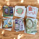 6 Handmade Greeting Card Set – Assorted Decoupage & Mixed Media Destash Cards