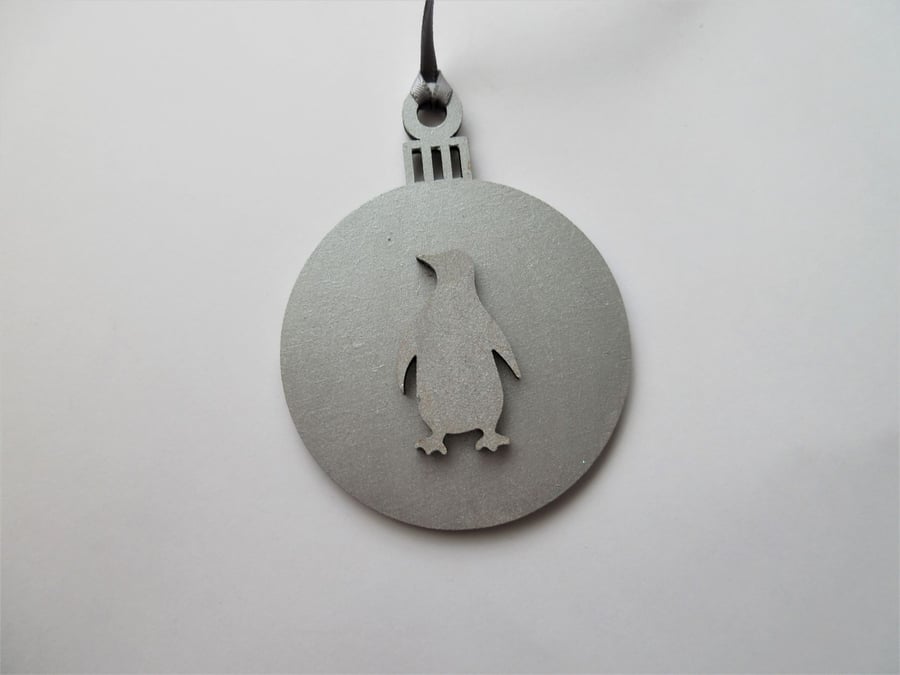 Penguin  Christmas Tree Bauble Decoration Silver