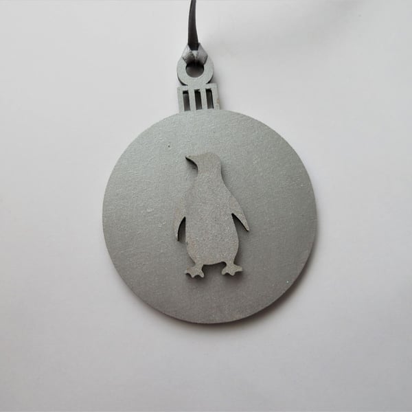 Penguin  Christmas Tree Bauble Decoration Silver