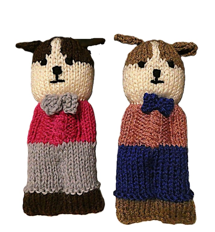Handmade knitted pair of pocket dolls - dogs
