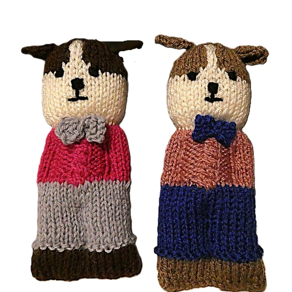 Handmade knitted pair of pocket dolls - animals