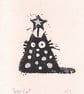 Tree Cat - lino cut print Christmas card (silver) - Image 2