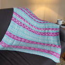 Hand Knitted Baby Blanket Pink Blue Cream Fair Isle Pram Blanket Gift