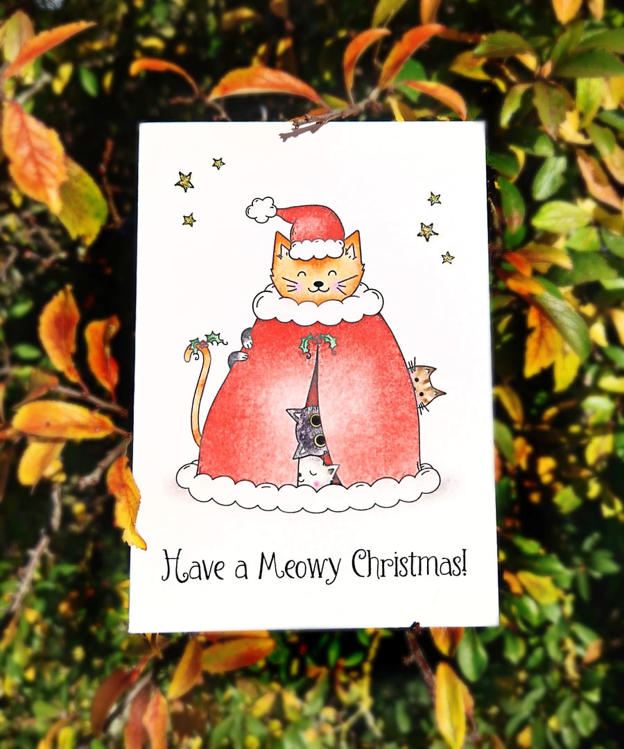 Cat Christmas Card, Have A Meowy Christmas! 