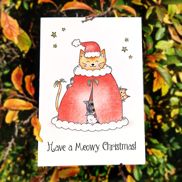 Cat Christmas Card, Have A Meowy Christmas! 