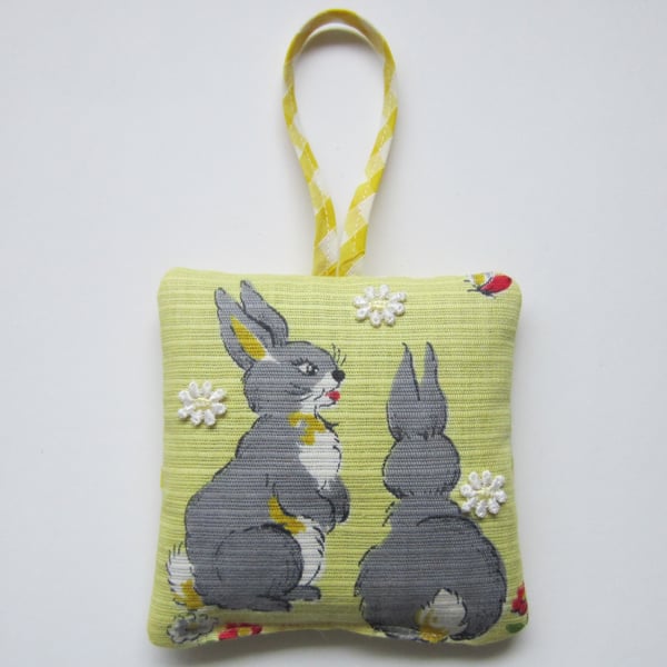 Vintage Easter Bunny Rabbit Lavender Bag with Hanging Loop