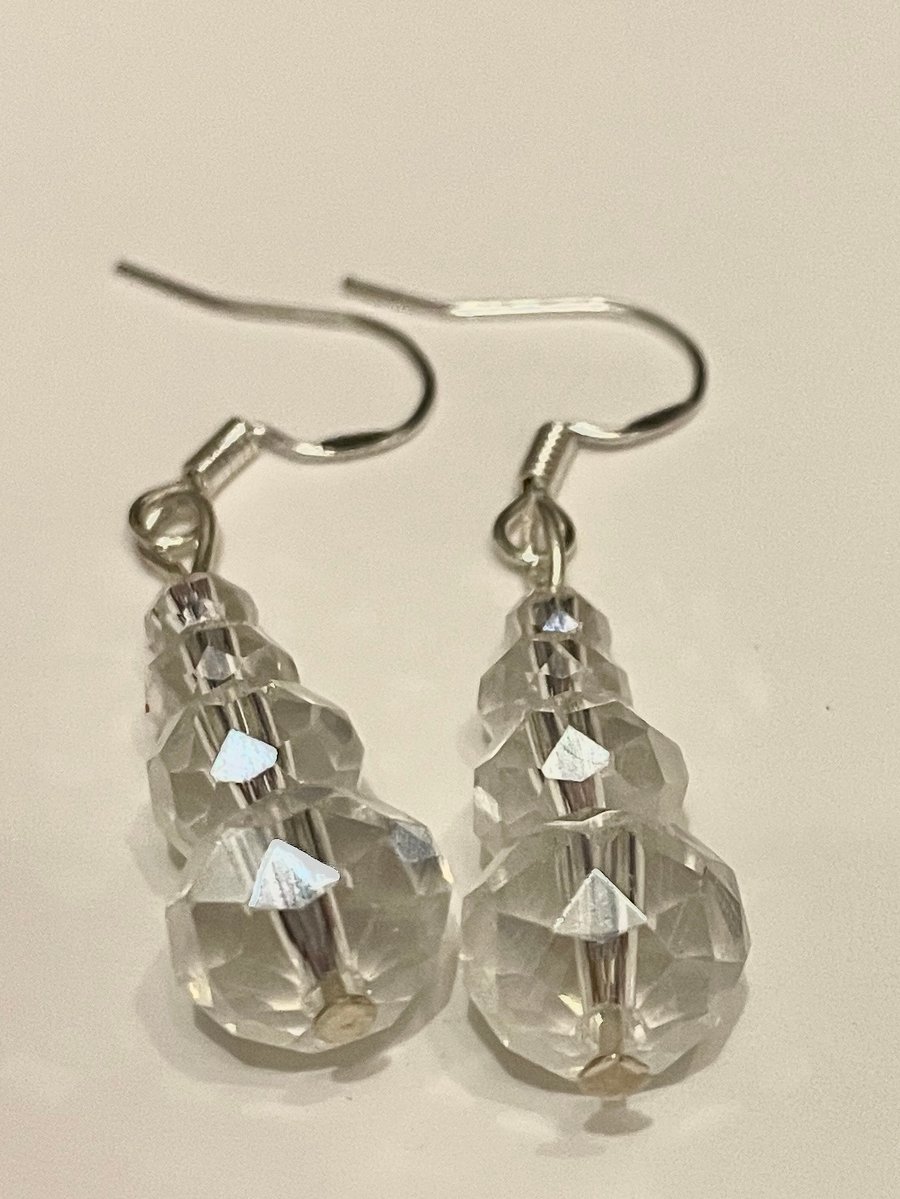 Crystal graduated glass bead drop silver earrings