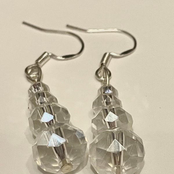 Crystal graduated glass bead drop silver earrings