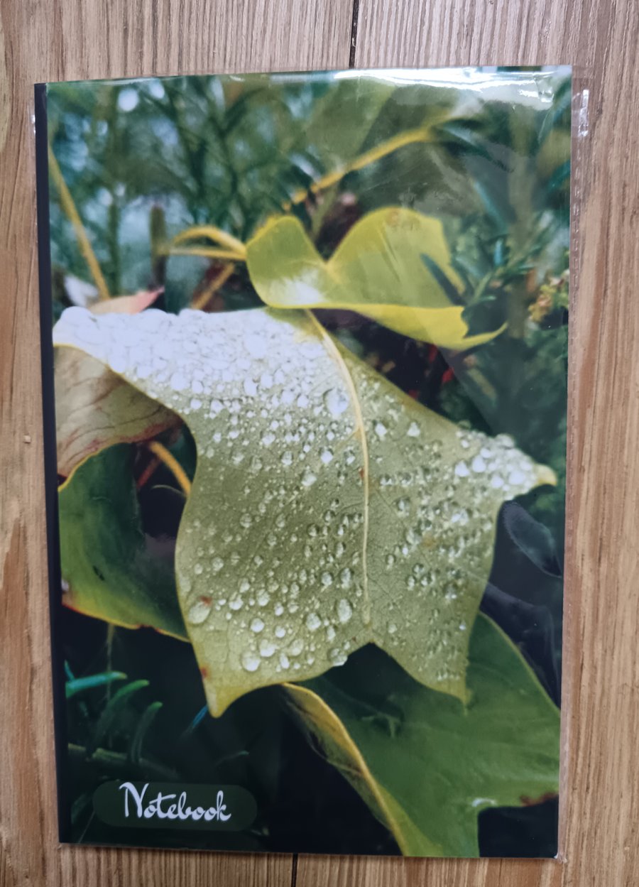 Green Leaf with water droplets 120 lined pages notebook 