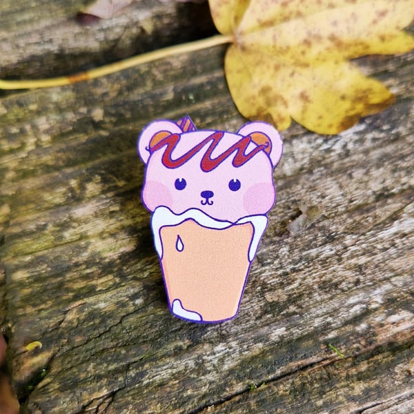 Bear pin, Bear Christmas gift, Bear Brooch, Bear jewellery, Coffee pin