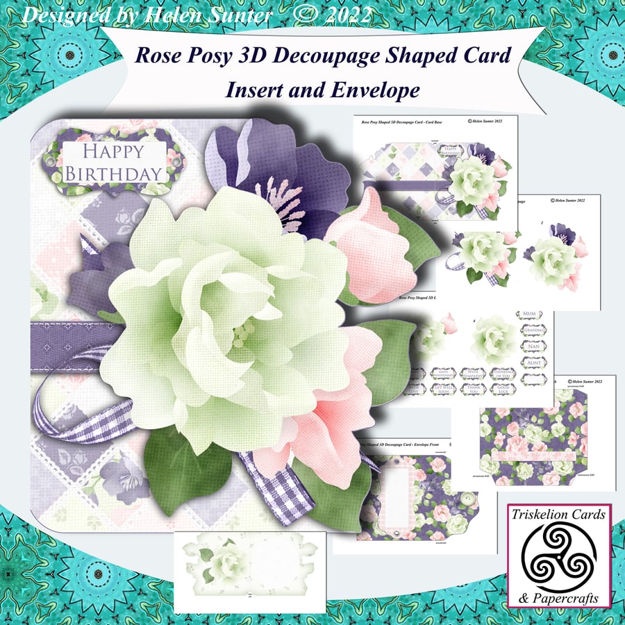 Rose Posy Shaped 3D Decoupage Card Making Kit 