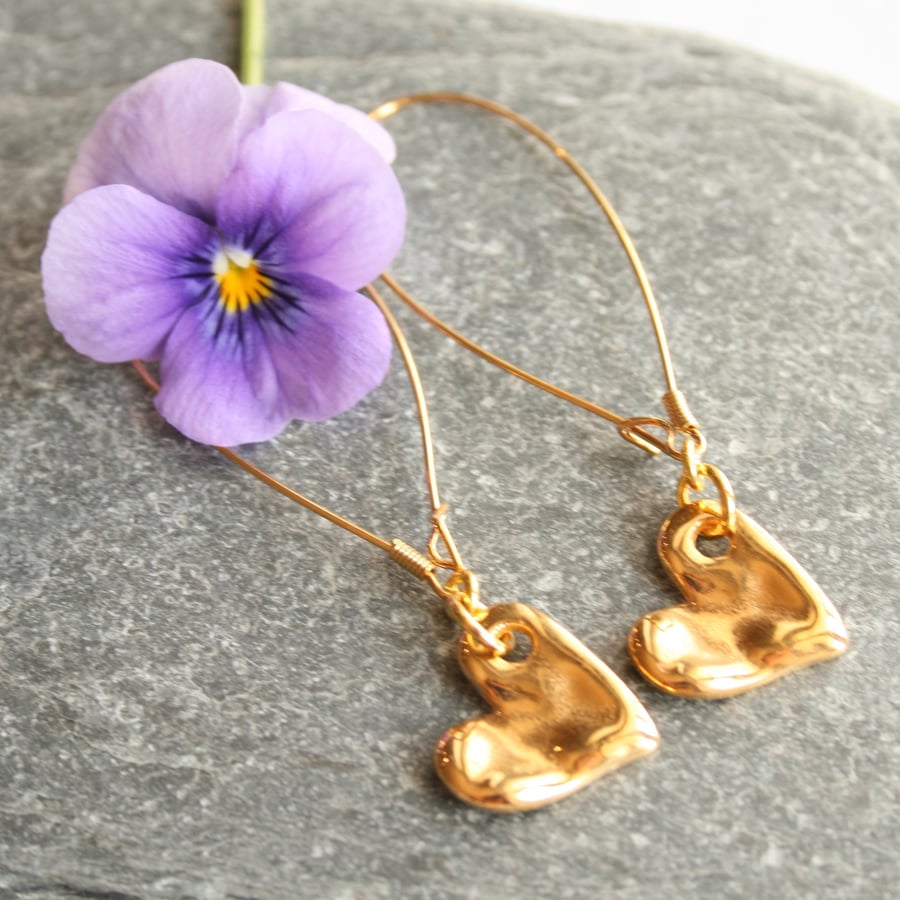 Long gold heart earrings