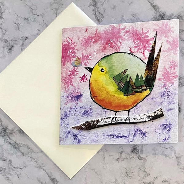 HAPPY BIRD: Greetings card - blank 8nside