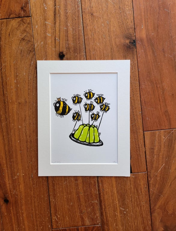 Royal Jelly - original handmade linocut art bee print