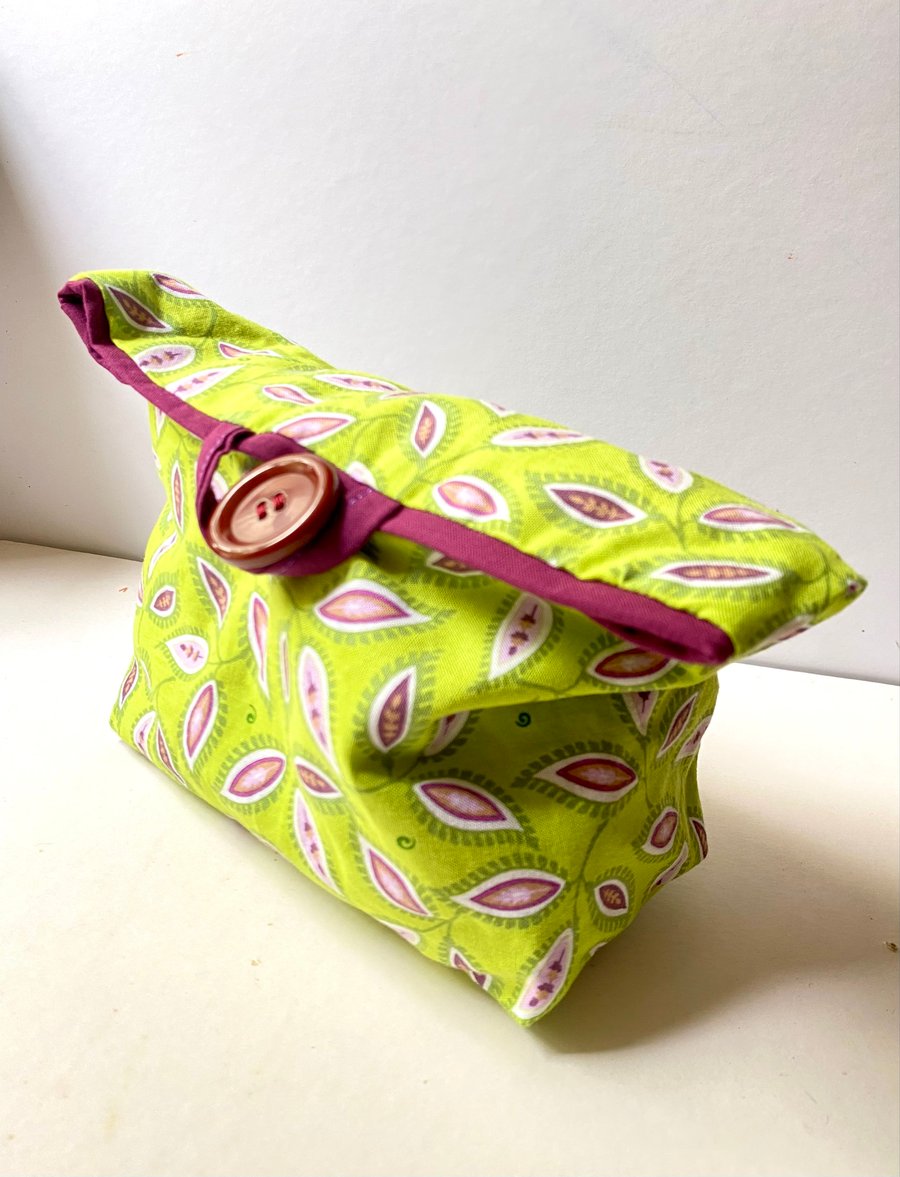 Fully lined button fastening cotton storage bag