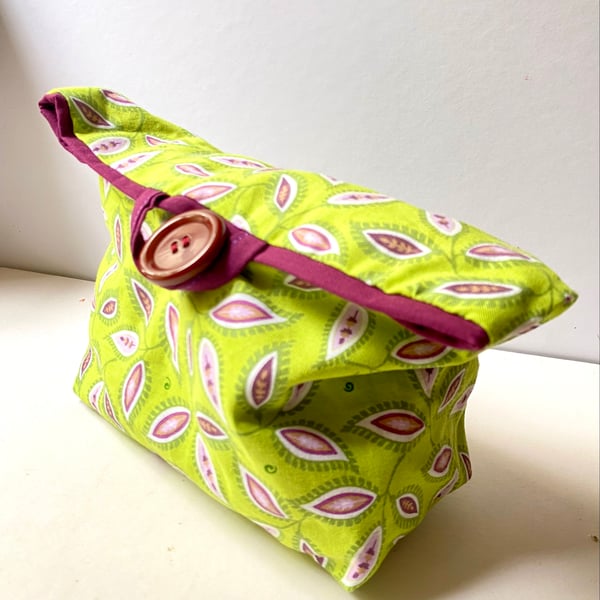 Fully lined button fastening cotton storage bag