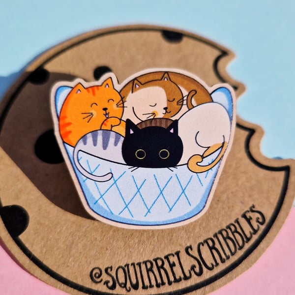 Wooden cat pin, cat birthday gift, cat Christmas gift