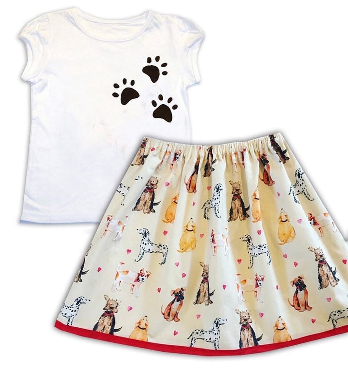 Girls Dog Skirt and T-Shirt Dog Lover, Gift for Dog Lover, Girls Clothing