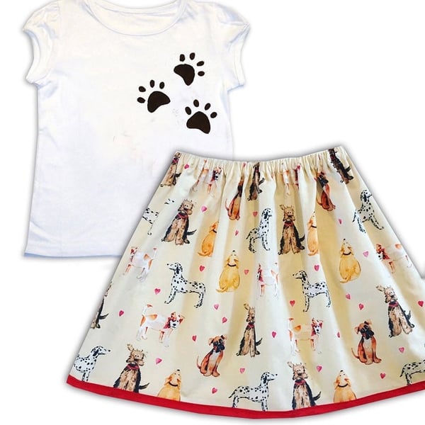 Girls Dog Skirt and T-Shirt Dog Lover, Gift for Dog Lover, Girls Clothing