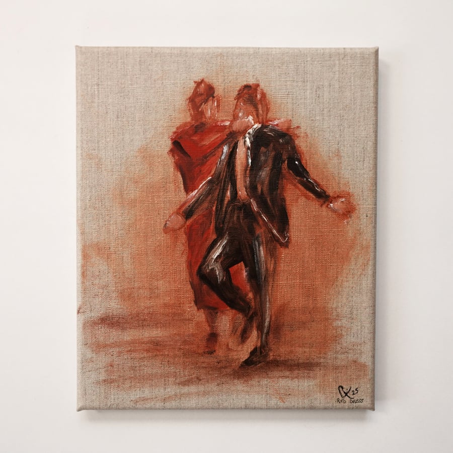 'Red Dress' an original oil painting on canvas 12x10inch (30x26cm).