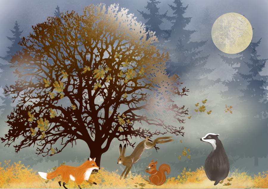 One Autumn Day - Hare & Fox Giclee Print