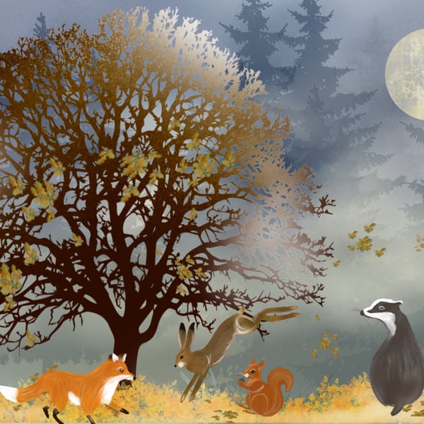One Autumn Day - Hare & Fox Giclee Print