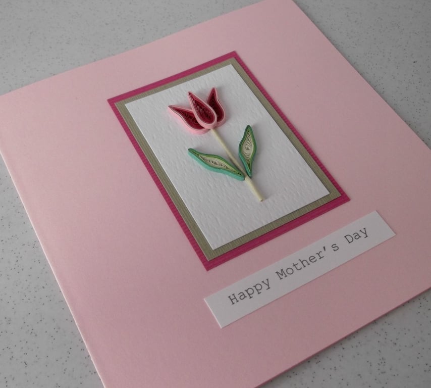Happy Mother's day card handmade with paper quilling tulip