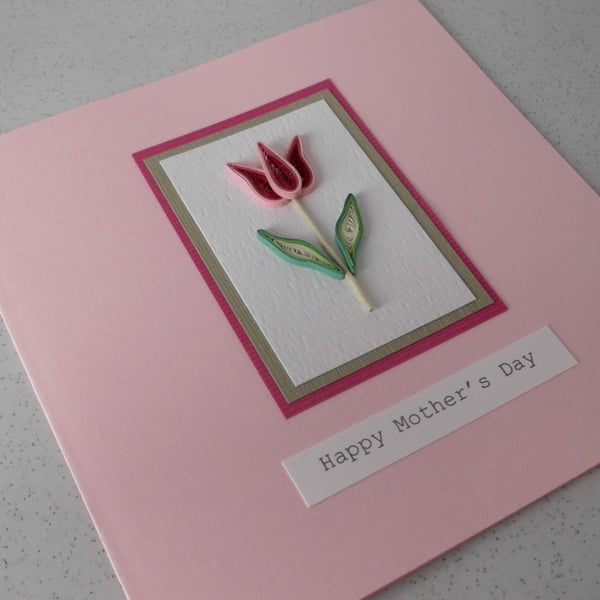 Happy Mother's day card handmade with paper quilling tulip
