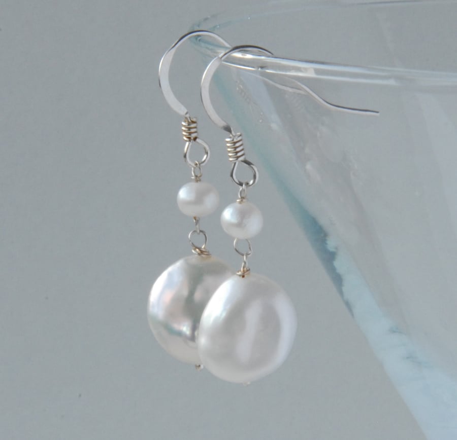 White Pearl nugget silver earrings