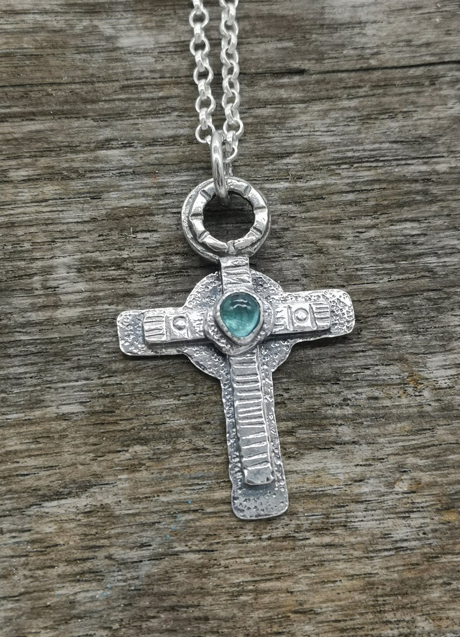 Sterling Silver Cross with Tourmaline 