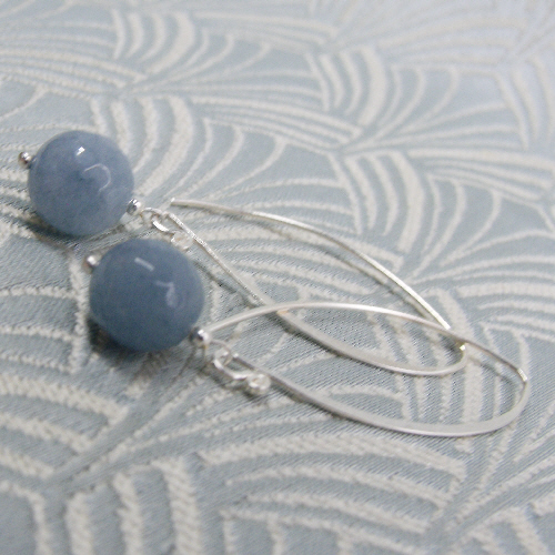 Long Drop Earrings UK, Grey Earrings, Semi-Precious Stone Earrings CC42